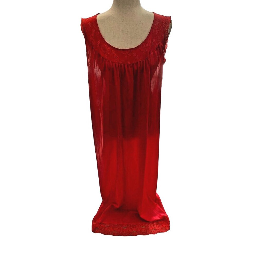 VTG 1940s Pinehurst Lingerie USA Red Nylon & Lace Nightgown Long Maxi Large